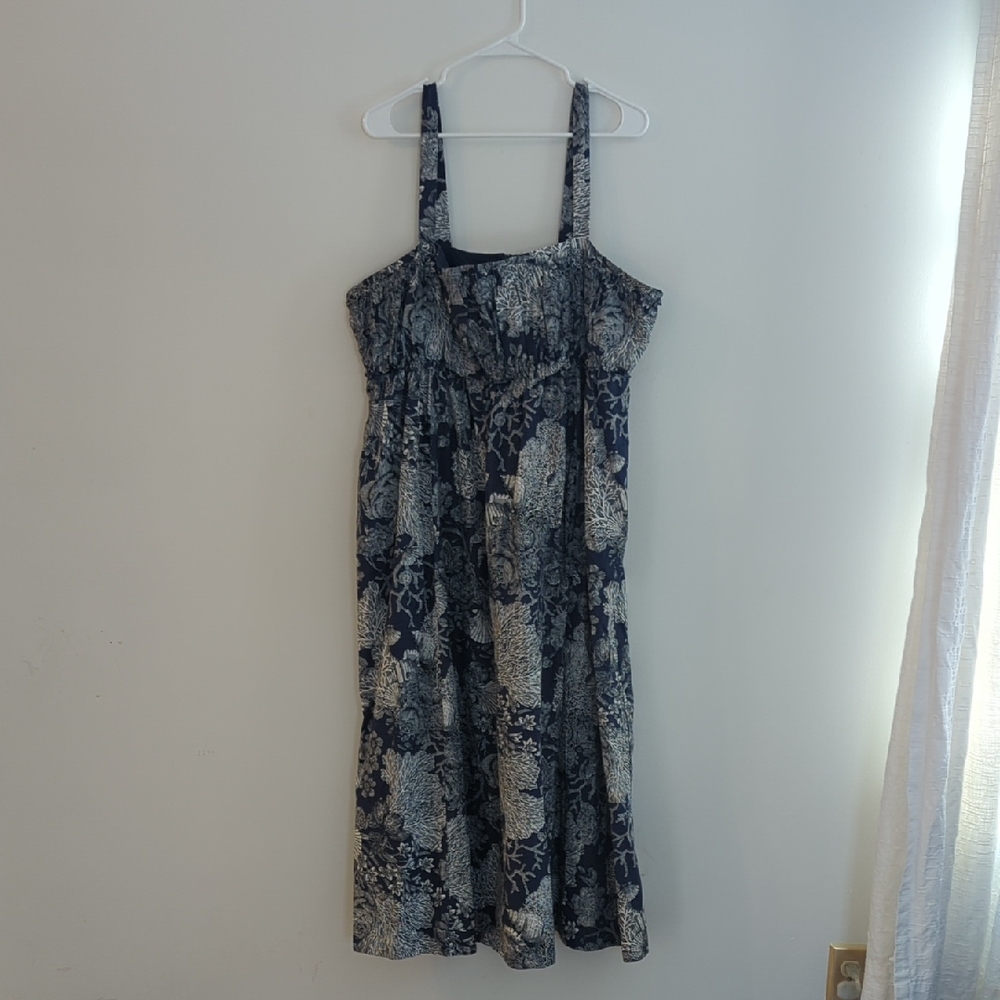 J. Crew Ratti Women's Size 20 Floral/Coral Print Blue and White Dress